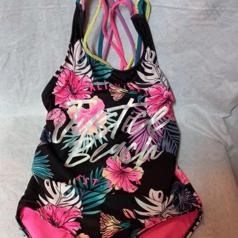 Swimsuit, Girls Justice beach Racerback , Size 12/14 Large, tropical ,summer,